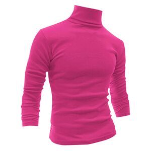 Rose Red Turtleneck Top Slim Fit Long Sleeve Pullover Turtle Neck Shirt